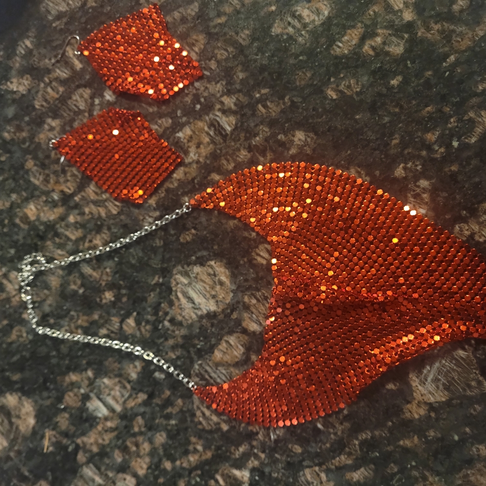 Sparkling Red Sequin Necklace and Earring Set